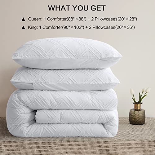 Bedhours Boho Comforter Set Queen,White Tufted Comforter Set,3 Pcs Shabby Chic Down Alternative Farmhouse Bedding Set Soft Lightweight Cooling Comforter For All Seasons #TOP5