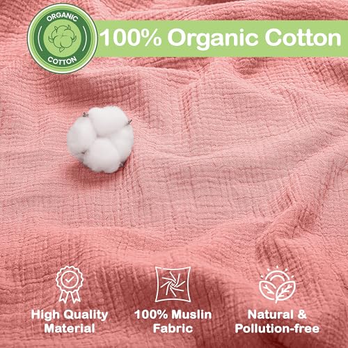 Image of Organic Muslin Baby Blanket 2-Pack Rose & Peach, 47x47 Inch 100% Organic Cotton Oeko-TEX Certified Hypoallergenic Swaddle Blanket for Newborn Girls, Elegant Baby Girl Shower Gift