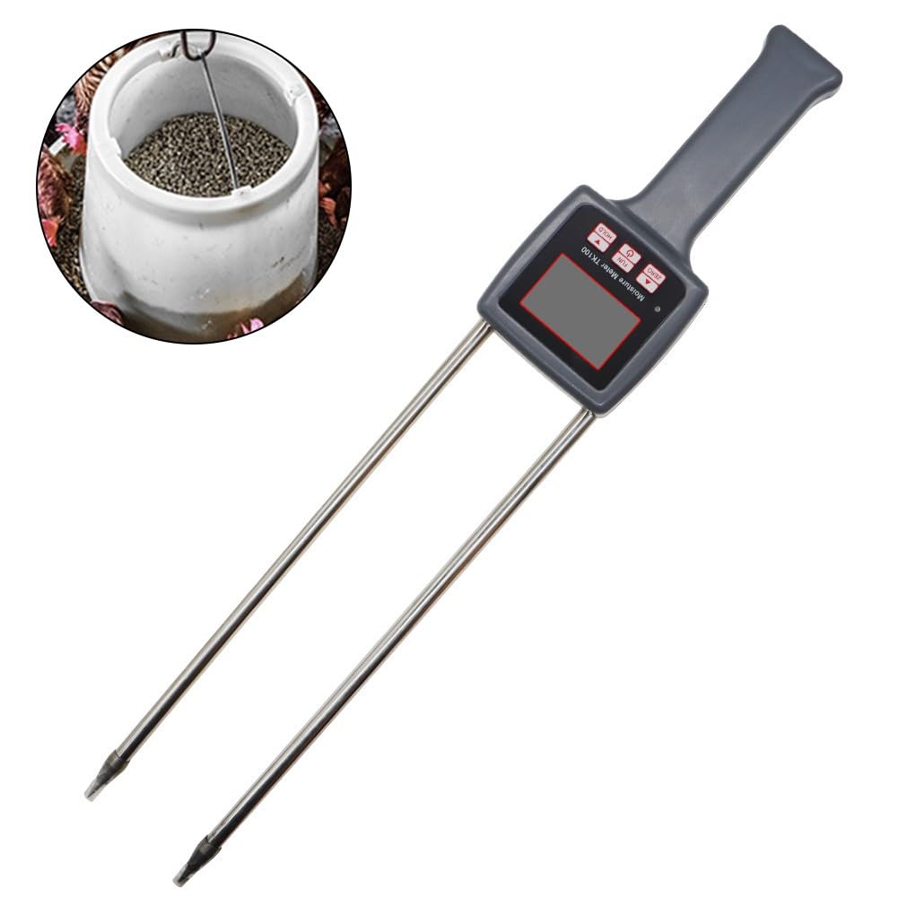 Digitales Feuchtigkeitsmessgerät für Heu und Getreide mit LCD-Display mit Hintergrundbeleuchtung, tragbarer Multifunktionstester mit 450-mm-Sonde, kompatibel mit Alfalfa-Obstgartengras und Schafgras