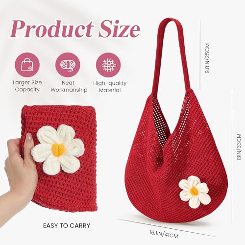 Image of Premillow Crochet Beach Bags for Women, Summer Beach Tote Bag, Mesh Cute Beach Purse, Aesthetic Knit Bag Handbag Shoulder Bag