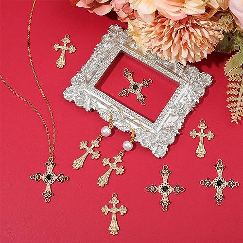 SUNNYCLUE 1 Box 24Pcs Cross Charms Baroque Style Golden Alloy Cross Bead Charms Bulk Rhinestone Micro Pave Cubic Zirconia Crucifix Shaped Charm for jewellery Making Charms DIY Necklace Craft Supplies - Image 4