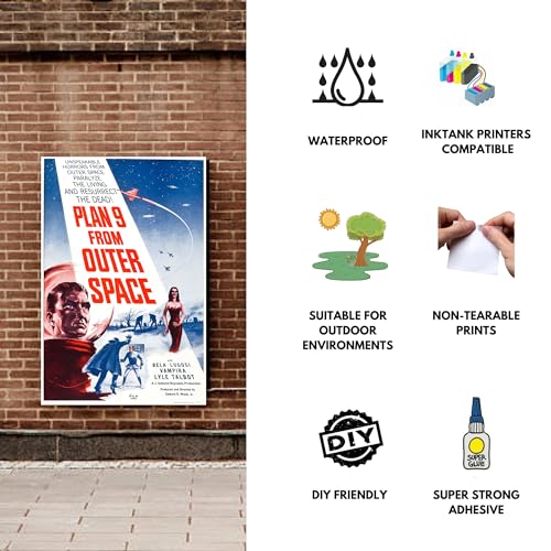 Image of A4 size Vinyl Sticker Paper by Stickezzy - (290x210 mm), Waterproof (110 micron top) for inktank & laser printers for printing stickers and labels (50 Sheets)