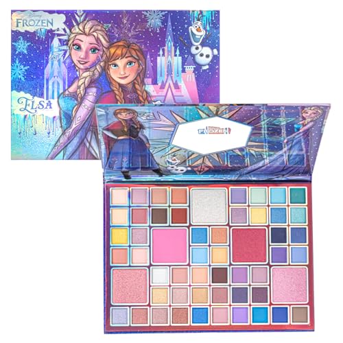 Disney Frozen Elsa and Anna Paleta de 55 sombras de ojos con espejo, maquillaje para niñas y adolescentes, colores brillantes y mates, de Townley Girl