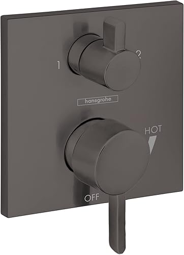 hansgrohe Ecostat 15862341 - Válvula de ducha de equilibrio de presión de 2 manijas de 6 pulgadas de ancho en cromo negro cepillado 15862341