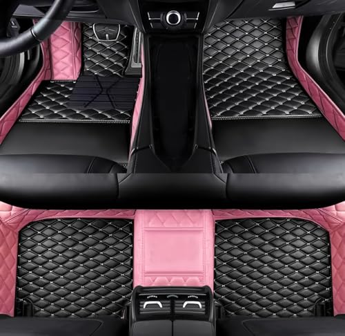 XXPLB Customize All-Weather Protection Luxury Leather Floor Mats for Cars, SUVs, and Trucks According to Automotive Model (Edge Pink, Middle Black, Beige line)