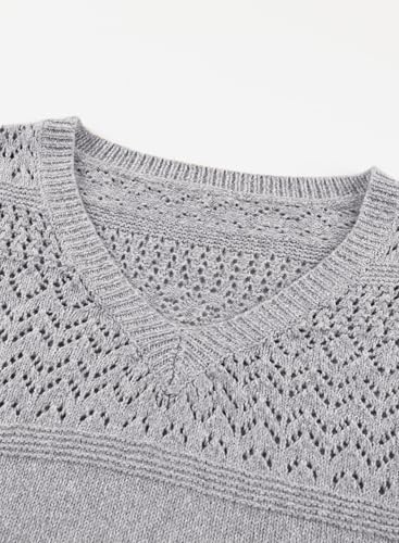 Image of SHEWIN Women's Sweaters Casual Long Sleeve V Neck Crewneck Lightweight Crochet Pullover Sweater Tops