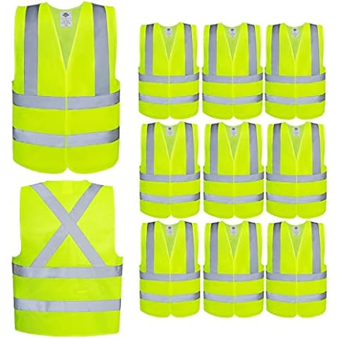 Dazonity Safety Vests,High Visibility,Reflective&Hi Vis Strip, for Men Women, Work, Cycling, Road, Construction(Yellow-XL) (as1, alpha, l, x_l, regular, regular, Yellow-10pcs) Cover