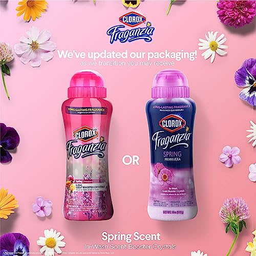 Image of Clorox Fraganzia Laundry Scent Booster Crystals, In-Wash Fragrance Beads for Fresh-Smelling Clothes & Linens, Safe for All Fabrics & Colors, Easy-Pour Bottle, Spring Scent, 18 Oz, 2 Pack