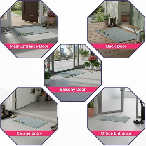 Image of HOKIPO PP Main Door Entrance Mat for Home, Non-Slip Rubber Backing Entry Door Mat, Large 45x75 cm, Sunflora -Light Grey (IN-1066-LGRY)
