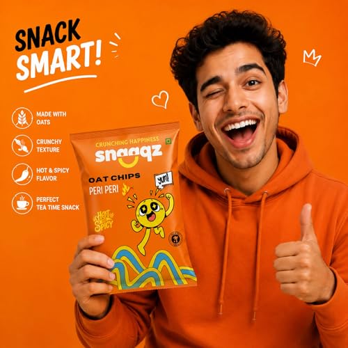 Image of Snaaqz Oat Chips Peri Peri | Crunchy Baked Snack | Palm Oil Free | High Fibre | Vegetarian Healthy Chips | Low Calorie Snack | Pack of 2