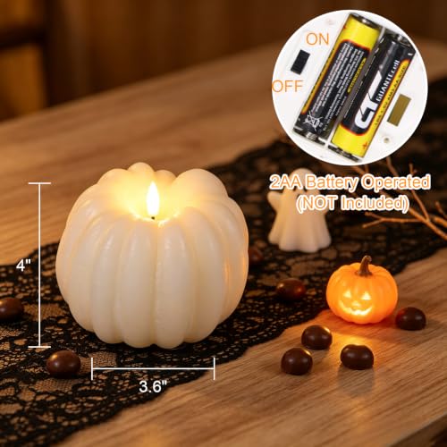 Image of Wondise Fall Decorations Real Wax Pumpkin Candles with Remote Timer