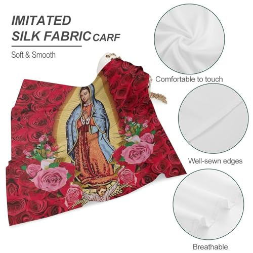 Our Lady of Guadalupe Hair Bandana Virgin Mary Silk Scarf Kerchief Square Scarf Wrap Neck Scarf for Women3