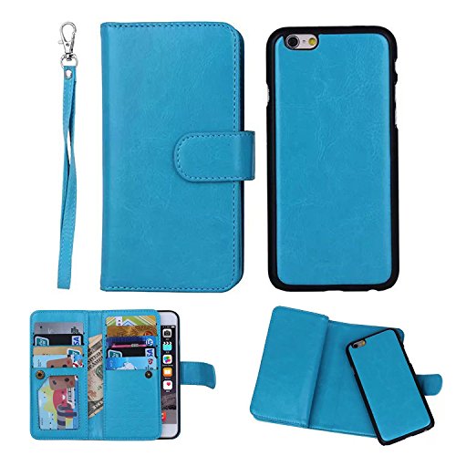 iPhone 6 Plus Case, VAMVAZ Fashion Wristlet Crazy Horse Pattern 2 In 1 Detachable Magnetic PU Leather Wallet Flip Double Card Pockets Purse Case Cover Skin For 5.5