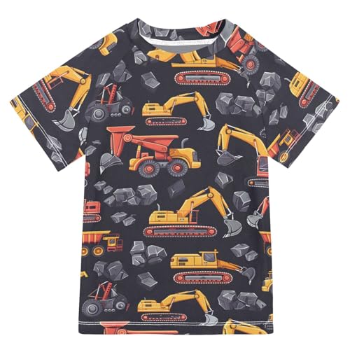 ALAZA Kids Rash Guard Toddler Swim Shirt Boy Girls Excavator UPF 50+ Short Sleeve 4T