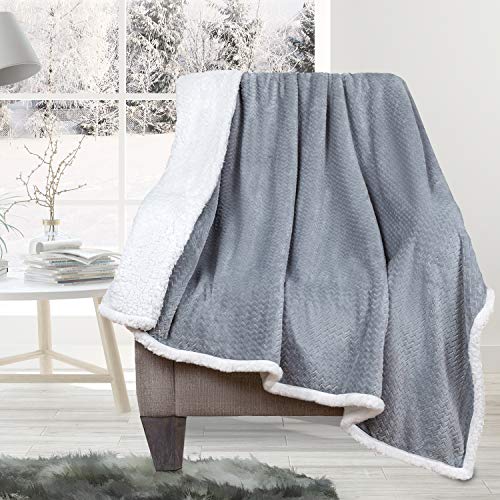 Malinad Sherpa Blanket Throw - 50x60 Gray Zigzag - ?hevron Pattern - Warm, Soft, Cozy - Perfect for Bed, Sofa, Couch