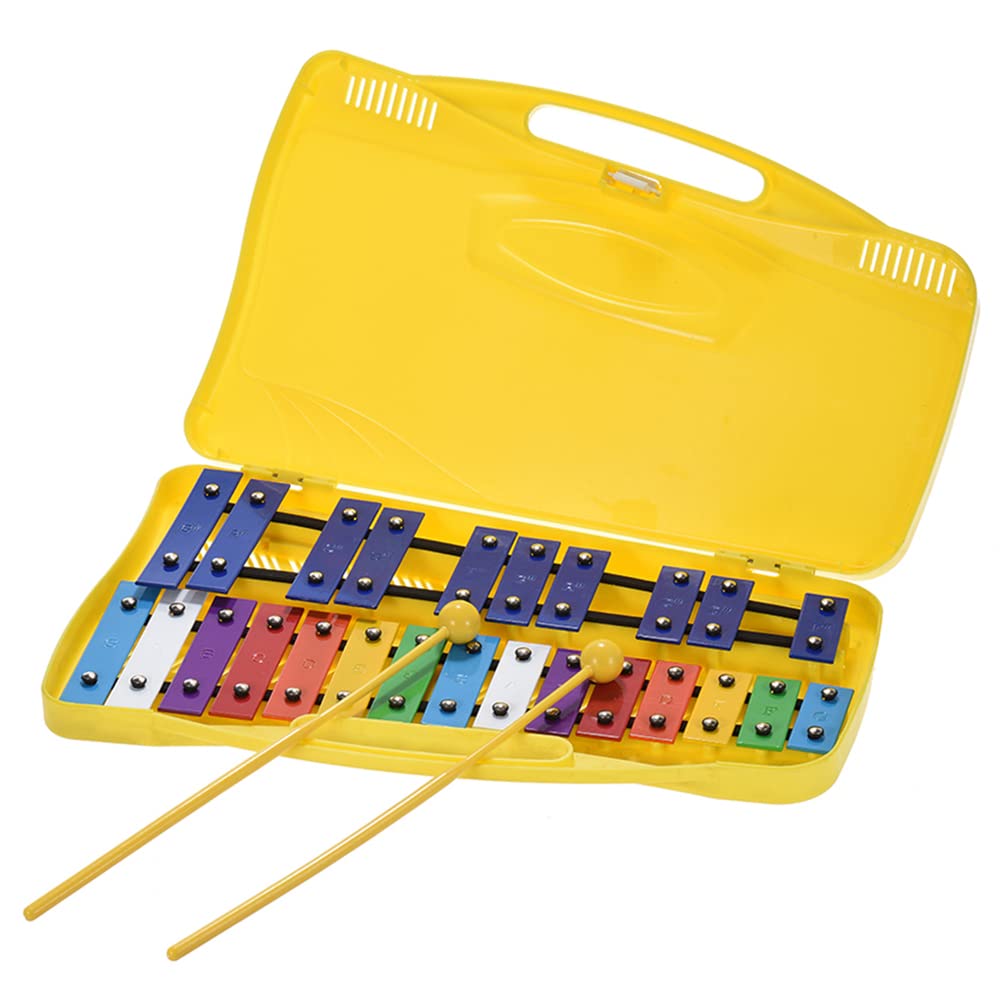 Btuty 25 notas Glockenspiel xilófono de aluminio de percusión rítmica instrumento de enseñanza musical con 2 mazos de mano