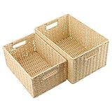 NAMYEUT 2er Set Rattan Aufbewahrungskorb geflochten, stapelbar Rattankorb aus Papier, Geflochtener Korb Rechteckig für Badezimmer & Schlafzimmer Aufbewahrung, 35 x 25 x 18 cm und 31 x 21x 15 cm
