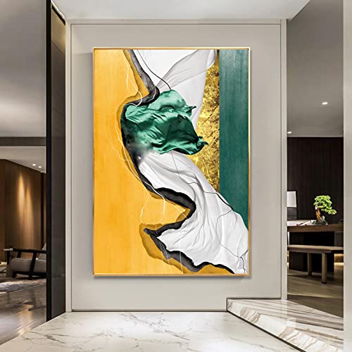 Affiches abstrait or vert marbre pour sublimer un grand mur vide de salon moderne
