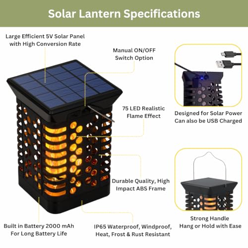 TENECO Solar Flame Lantern Outdoor Hanging Lantern with Realistic Flickering Flame - Image 3