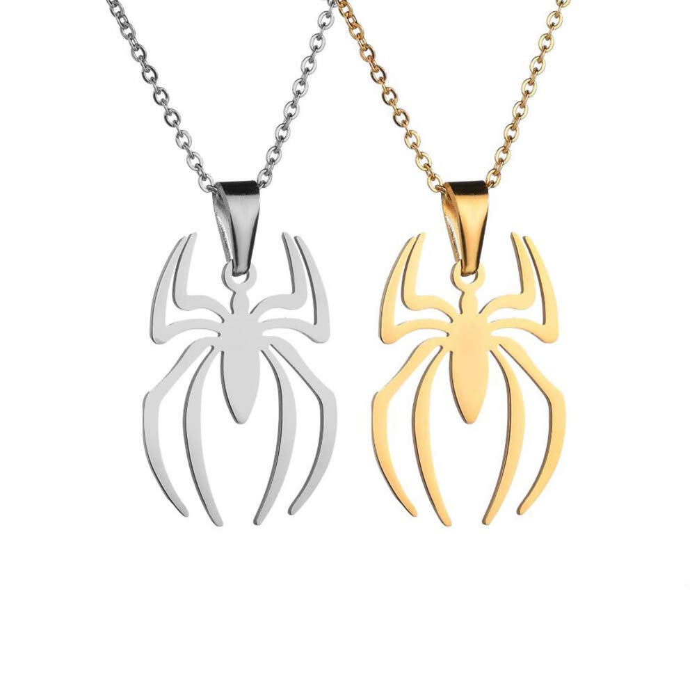 HoupotaoSpider Pendant Necklace Stainless Steel Lightweight Hypoallergenic Insect Jewelry Silver Gold