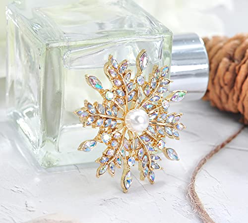 Gyn&Joy Women's Aurora Borealis Crystal Winter Snowflake Corsage Brooch Pin Bz304 #TOP5