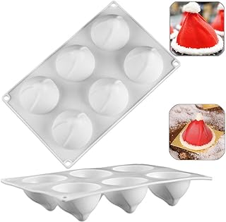 Xinlie Chapeau Mousse Moule à Cake Moulle à Gateau 6 Cannelés Moulle Silicone Moule en Silicone de Bonbons en Forme de Chapeau de Noël 6 Trous Noël Cupcake Faire Moule Blanc (2 Pièces)