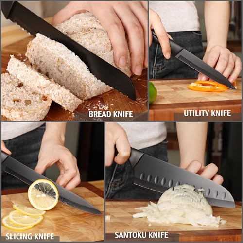 hecef 15 Pieces Professional Knife Block Set with Built-in Sharpener – Featuring Non-Stick Coating Blades & Ergonomic Handle for Precision & Comfort - Image 8