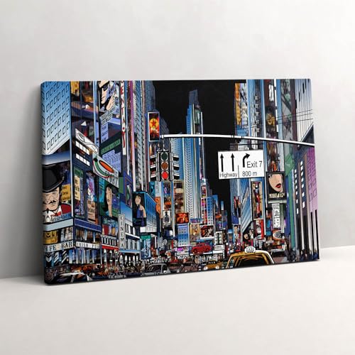 Tableau moderne New York la nuit déco murale salon 60x40cm