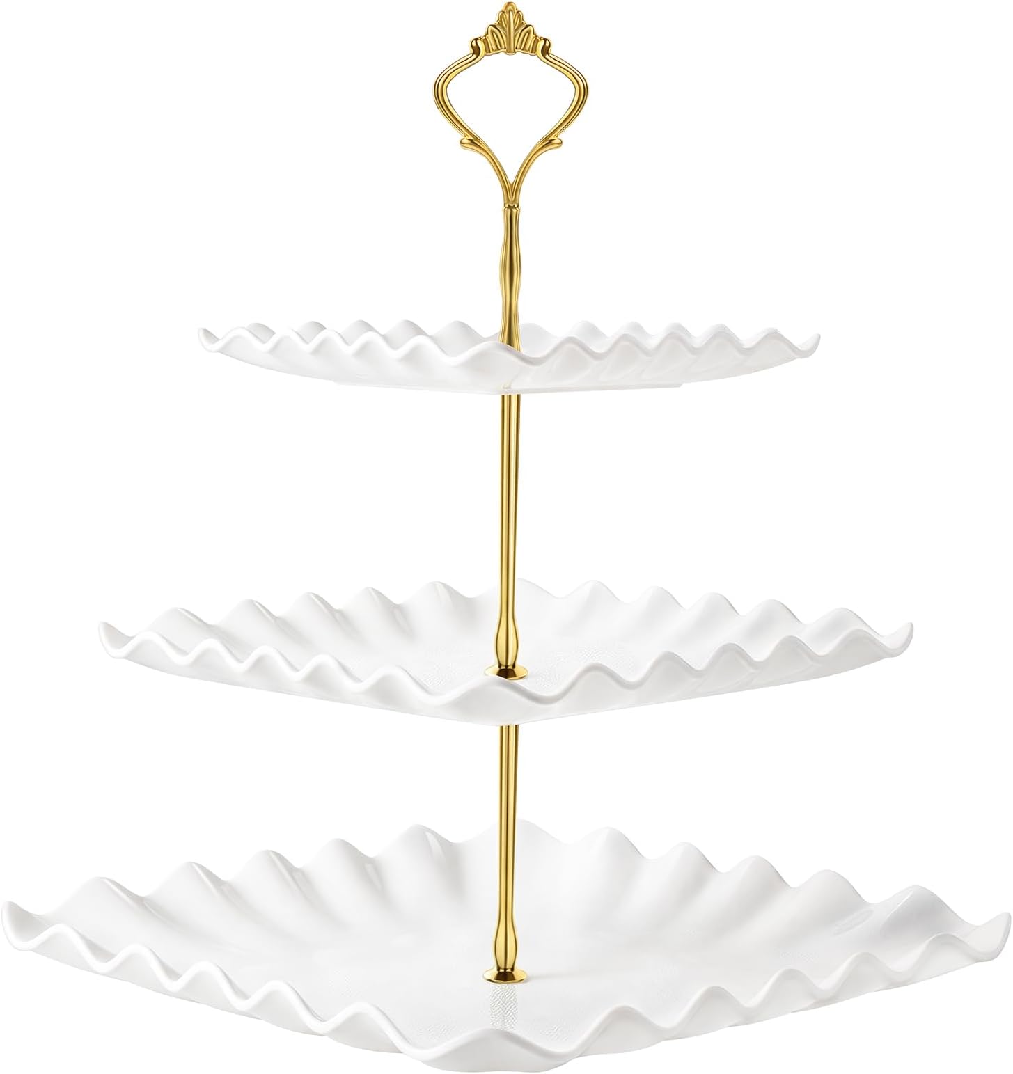 DAFURIET Dessert Cupcake Stand, 3 Tier Cup Cake Holder Tower for Tea Party/Birthday/Weeding, Plastic Tiered Serving Tray with Metal Rod (White)