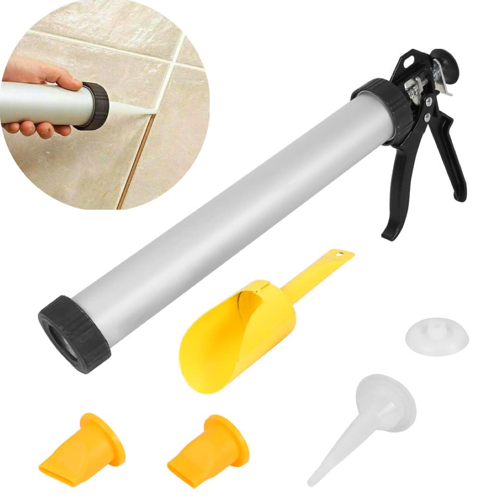 Mortar & Grouting Gun Set Pointing Grouting for Brick Paving Floors Wall Tile Gaps Cement Applicator Tool with Nozzles & Plunger