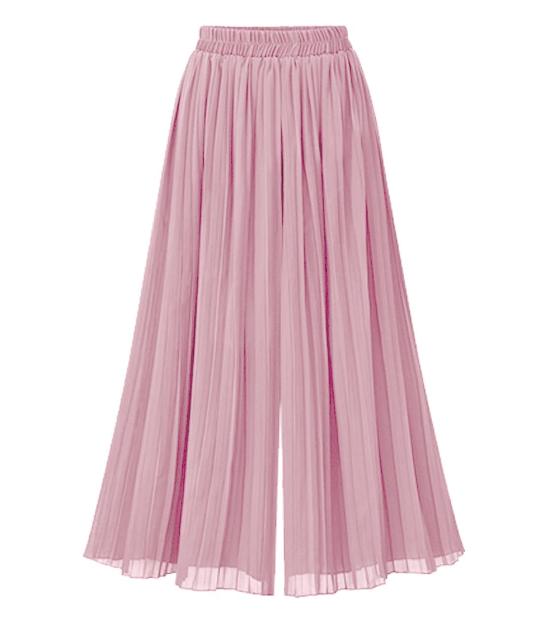 chouyatouWomen's Elastic Waist A-Line Pleated Chiffon Cropped Wide Leg Pants Culottes