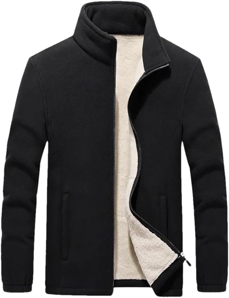 Chaquetas De Lana Gruesas Y Cálidas para Hombre Outwear Abrigo Térmico con Forro De Lana con Cuello Alto Informal,Negro,4XL