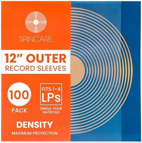 SPINCARE 100x 12 Inch UV Protection Outer Vinyl Record Sleeves | Density Single & Double Album LP Protective Sleeve | Strong Polyethylene Archival Plastic Vinyl Record Storage Covers
