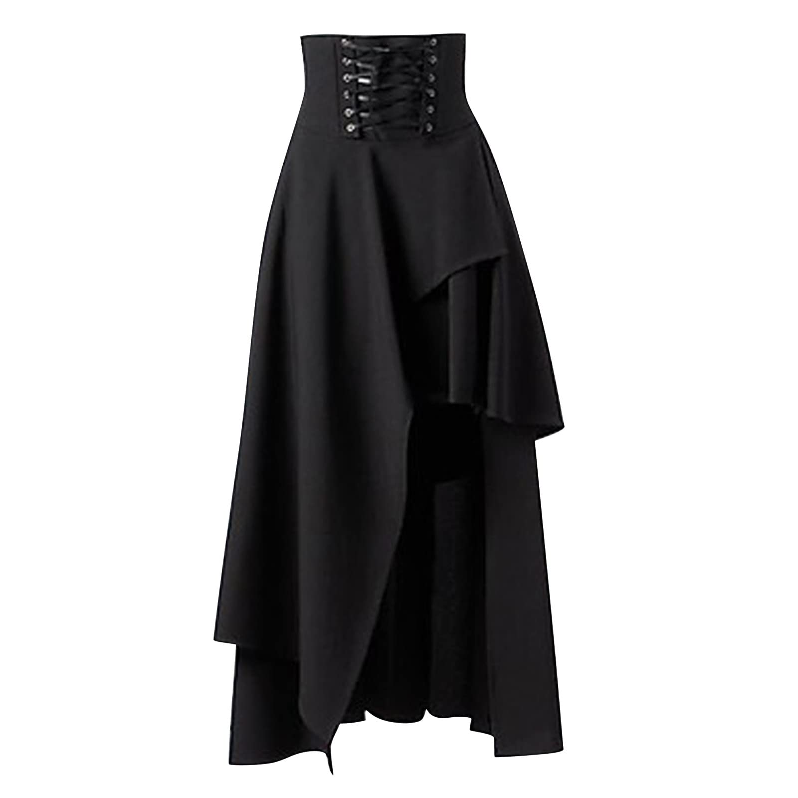 Beokeuioe Women's L Renaissance Maxi Skirt Elastic High Waist Medieval Steampunk Victorian Pirate Drawstring Ruffle Vintage Long Skirt, Black โ image 1