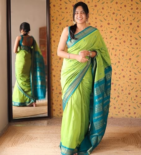 Image of Women's Kanjivaram Cotton Silk Saree South Indian Paithani Sari | gadwal cotton sarees with Zari Border and Blouse Piece - Suitable For All Indian Occasions and Festivals 191