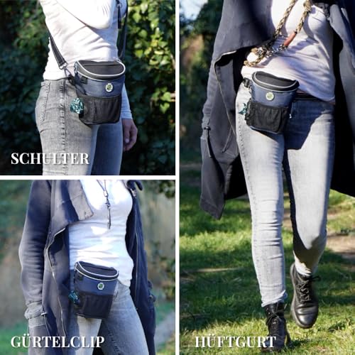 GIZZY® DAS ORIGINAL | Leckerlitasche für Hunde + REGENHAUBE | Leckerlibeutel für Hunde mit praktischer Einhand-Öffnung | Hunde Leckerlitasche für Training & Welpenerziehung | Gassi Tasche Hund [Blau]