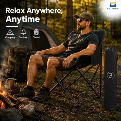 Image of Foldable Camping Chair with Carry Bag, Portable Outdoor Folding Chair for Camping, Picnic, Garden and Travel, Heavy Duty Metal Frame.(FURNTR002 Black)