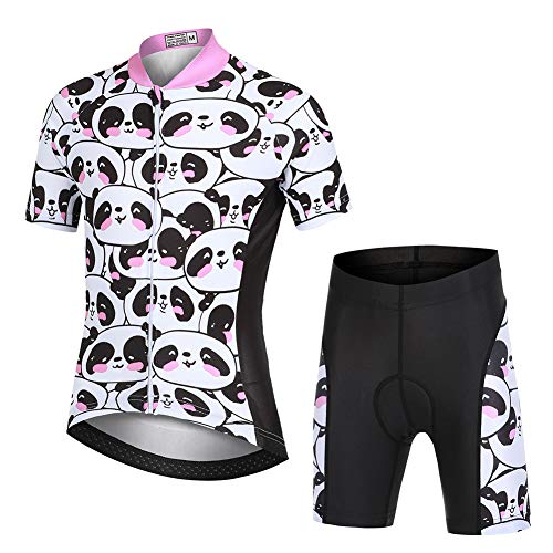 YFPICO Niño Niña Ropa Conjunta de Ciclismo Bicicleta Maillot de Manga Corta + Pantalone Corto Secado Rápido, Negro+Blanco+Rosa, 146