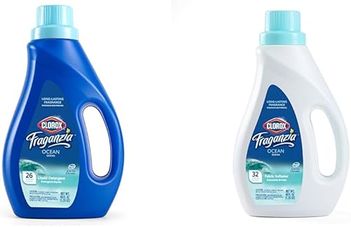 Clorox Fraganzia Laundry Care Bundle: Detergente líquido y suavizante de telas compatible con Ocean HE, 40 onzas líquidas cada uno, para ropa