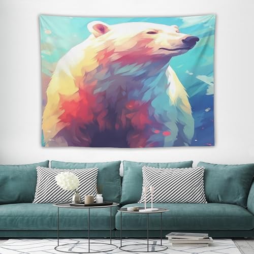 Tapisserie murale ours polaire en polyester resistant lavable format 150x200cm