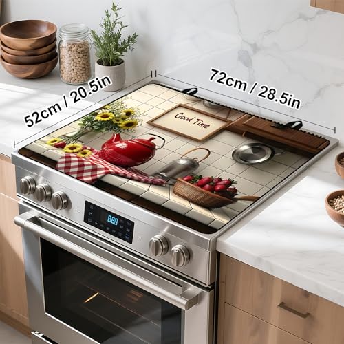 Image of Stove Top Cover Retro Flower Gas Stove Top Cover for Home Decoration Kitchen Pad Non-Stick Washable Cooktop Covers Countertop Protector Keep Stove Clean 28 inchx20 inch (Good time)