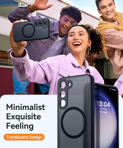 Image of CANSHN Designed for Samsung Galaxy S23 Case [Full Camera Protection] [Compatible with MagSafe] Translucent Matte Shockproof Protective Phone Cover 6.1 Inch - Black