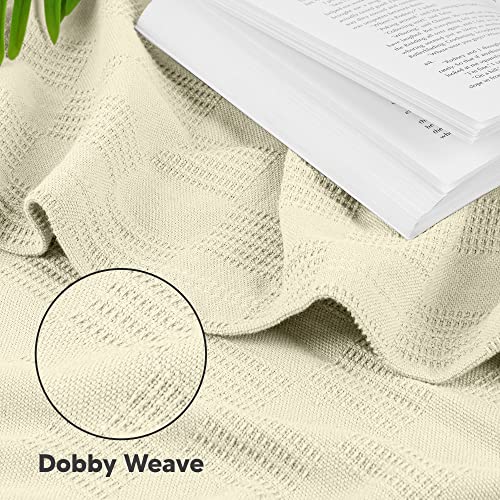 Utopia Bedding Ivory 100% Cotton Blanket [King Size - 90x108 Inch] 350GSM Lightweight, Soft and Breathable Thermal Blanket for All Seasons