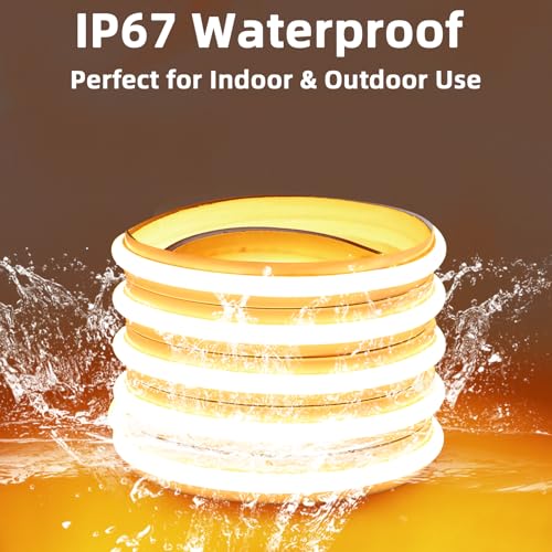 Image of COB LED Strips Light Cuttable Flexible 240 LEDs /m with Adhesive 1M 110V 120V 3.28 Feet LED Strip Rope Lighting with Plug for Bedroom Kitchen Cabinets (Warm White, 3.28ft)
