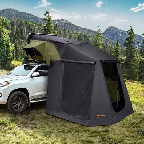 Sanhima Rooftop Tent Hard Shell w/Annex - Jervis Overland Aluminium ABS Roof Top Tent w/Stargaze Window & LED Strip Light for Car SUV Truck Camping, 2-3 People