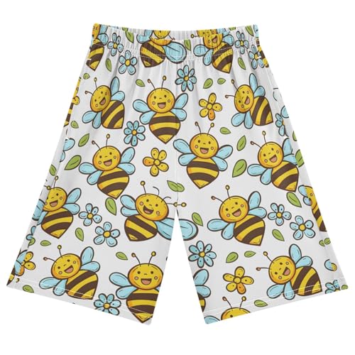ALAZA Funny Bee Flower Pajama Shorts Sleep Shorts Pant Lounge Pajama Bottoms Elastic Waist with Pockets