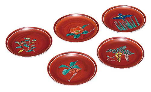 マルヨネ 九谷焼 5号皿揃・朱巻絵変り K5-139