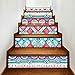Lot de 6 autocollants d'escalier d'art moderne, autocollants de décoration tribale en vinyle de style aztèque géométrique, autocollant mural de décoration auto-adhésif pour escaliers de bricolage, 17
