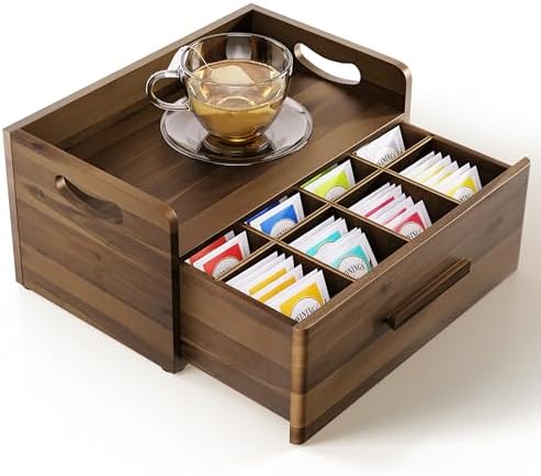 Tinamo Acacia Wooden Tea Box Organizer with Drawer – Tea Chest fo...