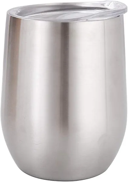 Gteller Stainless Steel Wine Glasses, Double Wall Insulated Tumbler with Lid for Wine, Coffee, Drinks, Champagne, Cocktails (Stainless Steel)